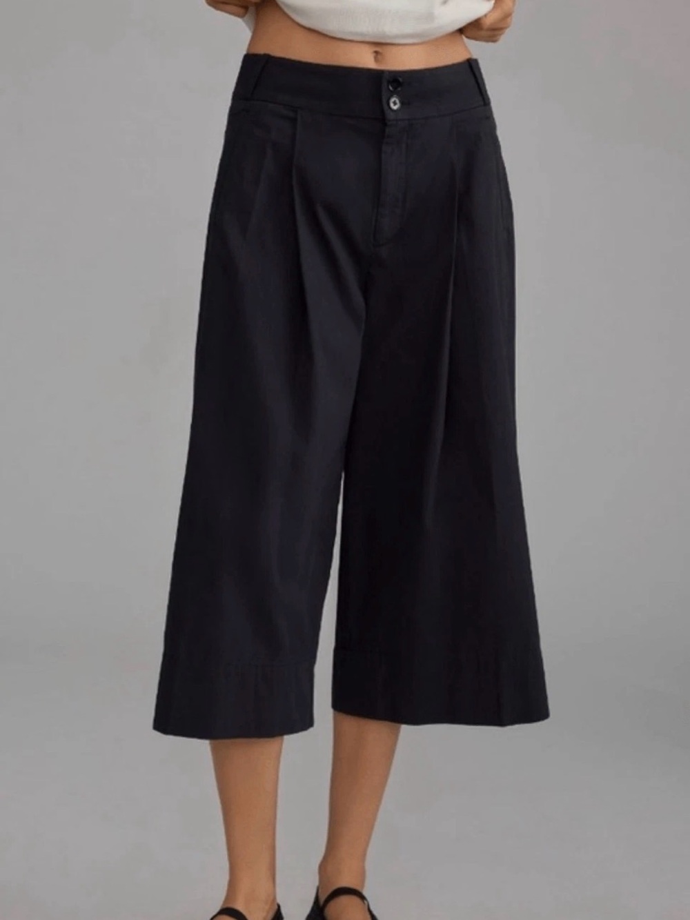 Anthropologie Black High-Waist Wide-Leg cropped Pants
